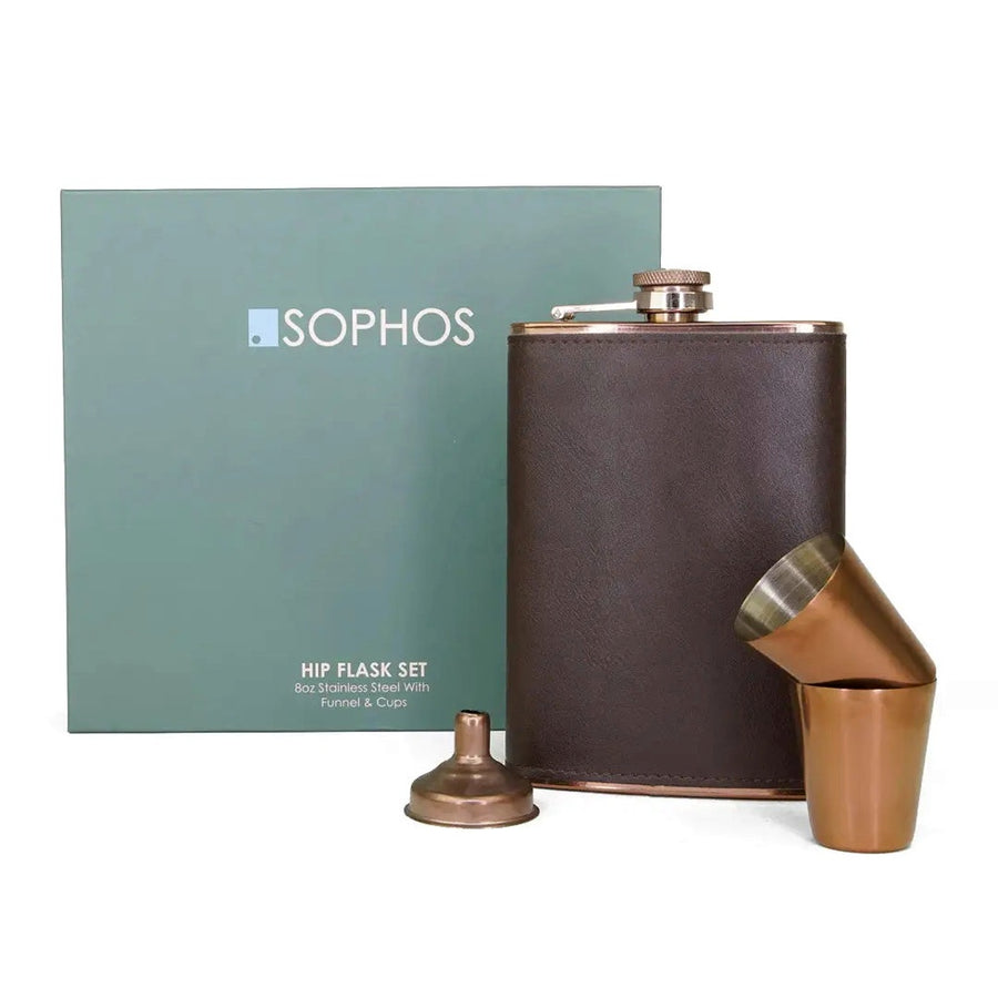SOPHOS Copper Stainless Steel Hip Flask 4 Piece Set (8oz)