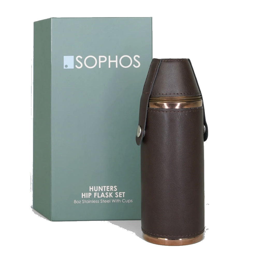 SOPHOS Copper Stainless Steel Hunters Flask Set With Cups (8oz)