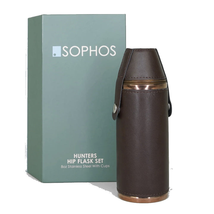 SOPHOS Copper Stainless Steel Hunters Flask Set With Cups (8oz)
