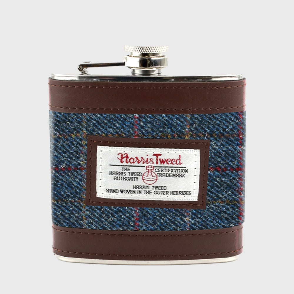 SOPHOS Harris Tweed Blue Stainless Steel Hip Flask (6oz)