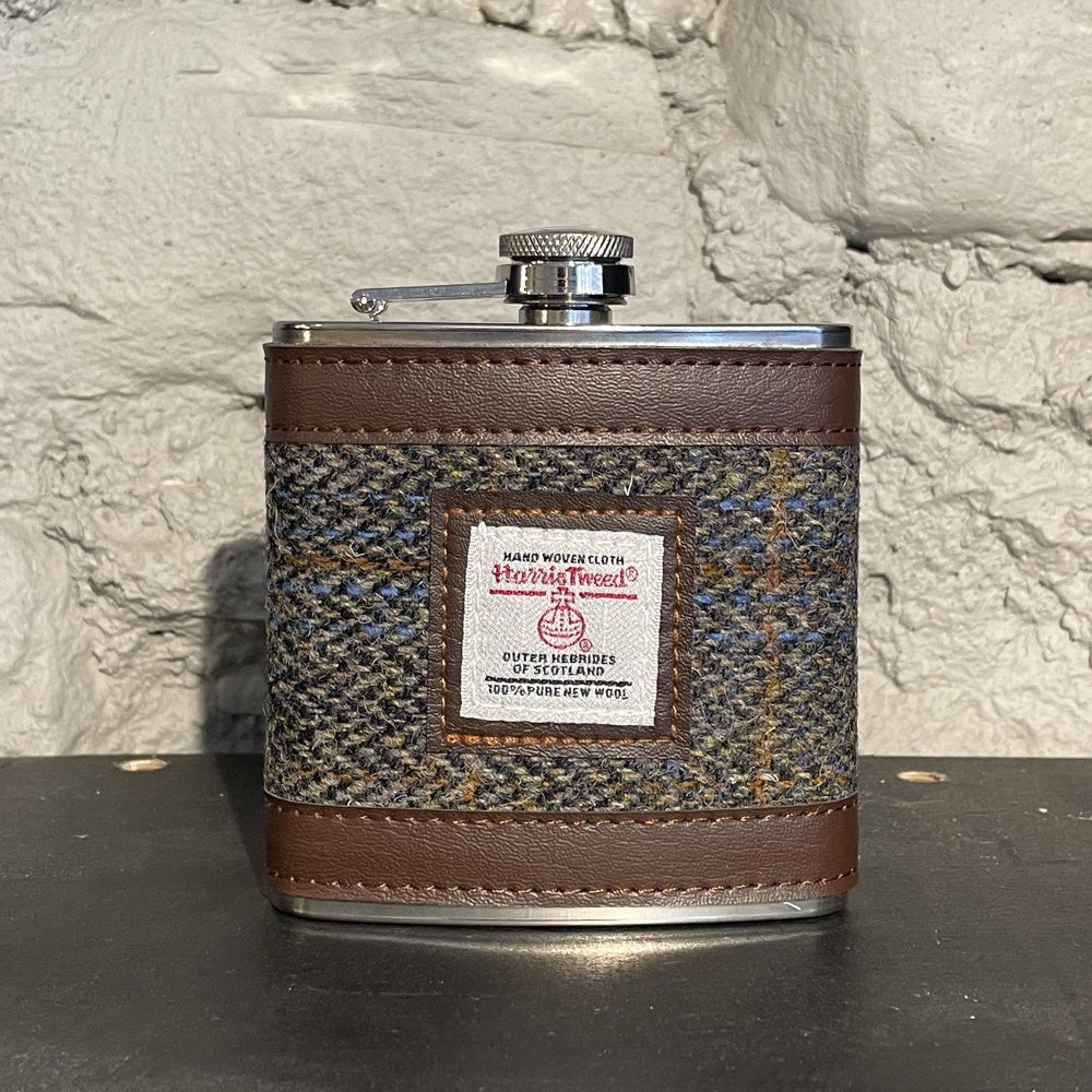 SOPHOS Harris Tweed Brown Stainless Steel Hip Flask (6oz)