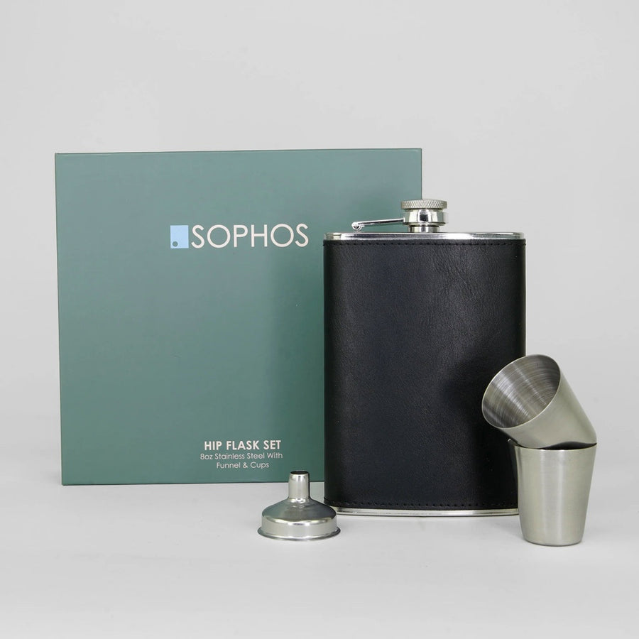 SOPHOS Silver Stainless Steel Hip Flask 4 Piece Set (8oz)