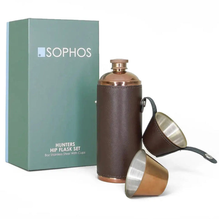 SOPHOS Copper Stainless Steel Hunters Flask Set With Cups (8oz)