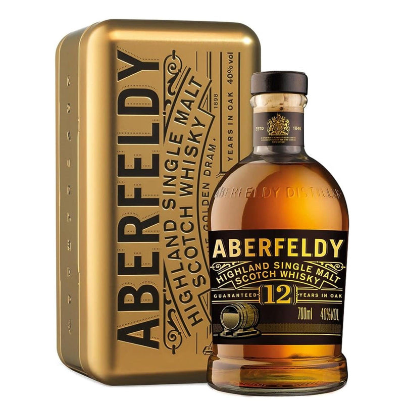 ABERFELDY 12 Year Old Highland Single Malt Scotch Whisky 70cl 40% - IN GOLD TIN BOX