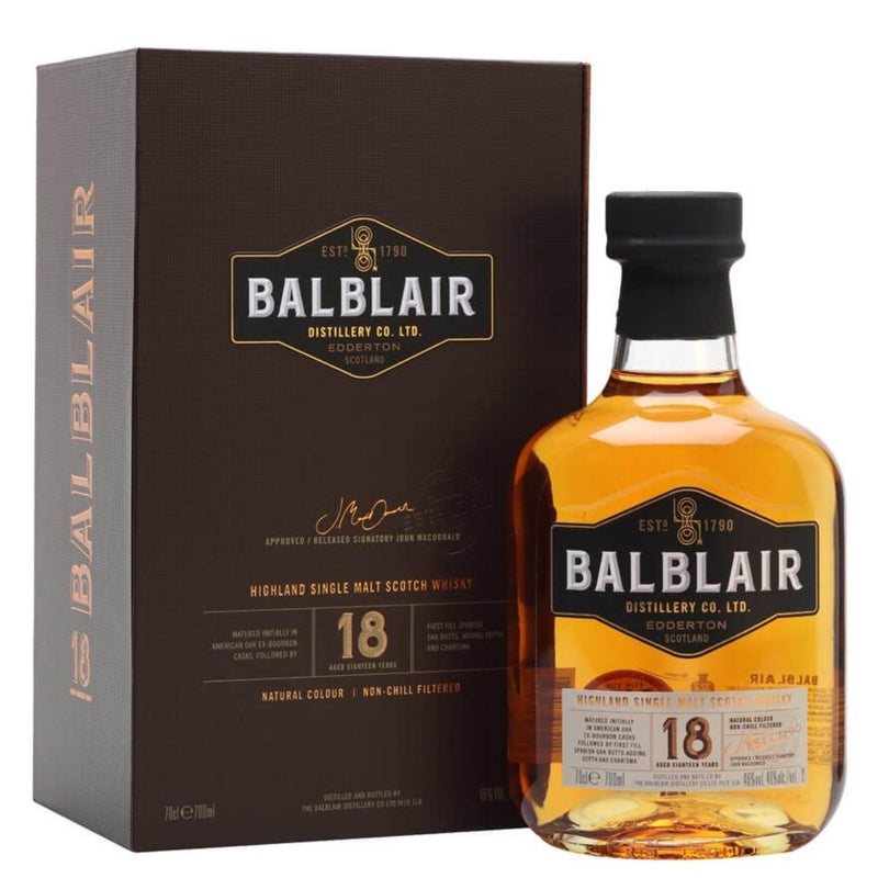 BALBLAIR 18 Year Old Highland Single Malt Scotch Whisky 70cl 46%
