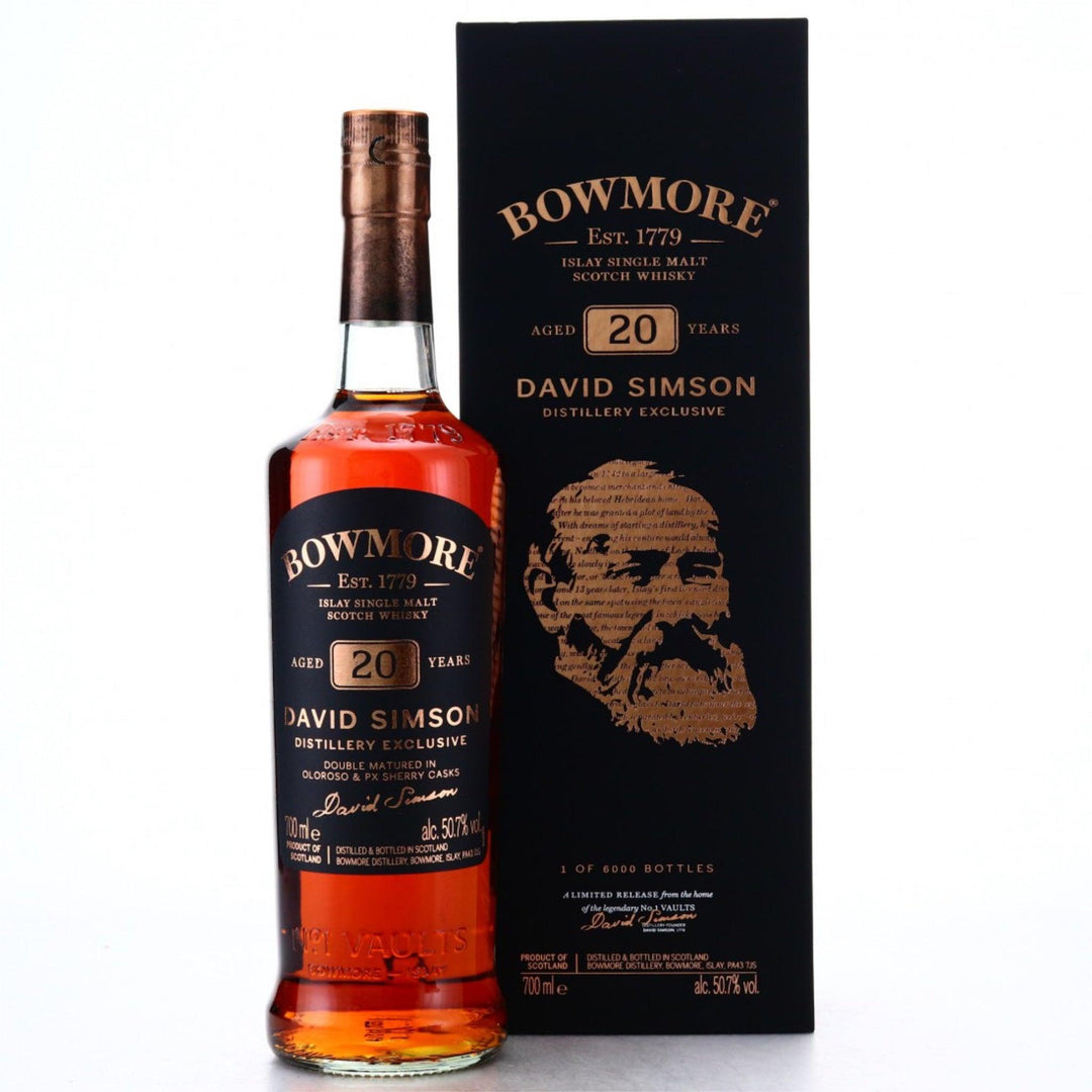 BOWMORE 20 Year Old David Simson Distillery Exclusive Islay Single Malt Scotch Whisky 70cl 50.7%