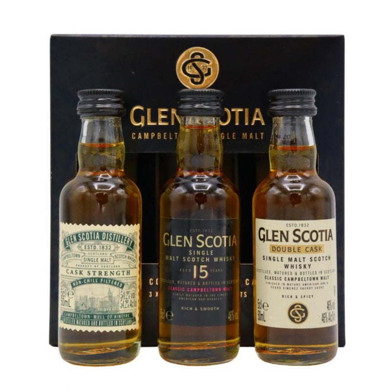GLEN SCOTIA Campbeltown Single Malt Scotch Whisky 3 x 5cl MINIATURE GIFT PACK