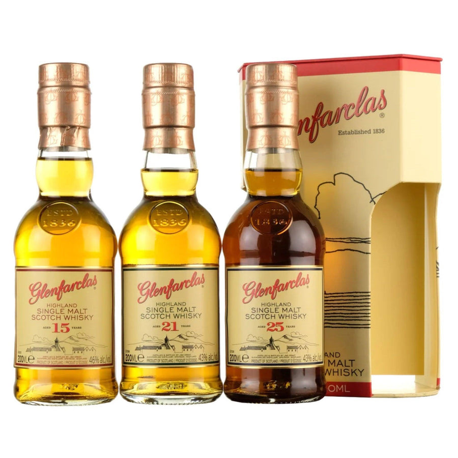 GLENFARCLAS Speyside Single Malt Scotch Whisky Triple Pack 15, 21, 25 Year Old 3 x 20cl GIFT PACK