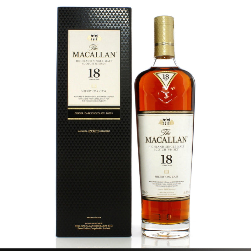 MACALLAN 18 Year Old Sherry Oak Cask Speyside Single Malt Scotch Whisky 70cl 43% (2023 Release)