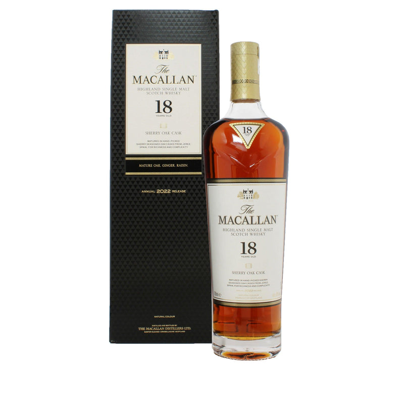 MACALLAN 18 Year Old Sherry Oak Cask Speyside Single Malt Scotch Whisky 70cl 43% (2022 Release)