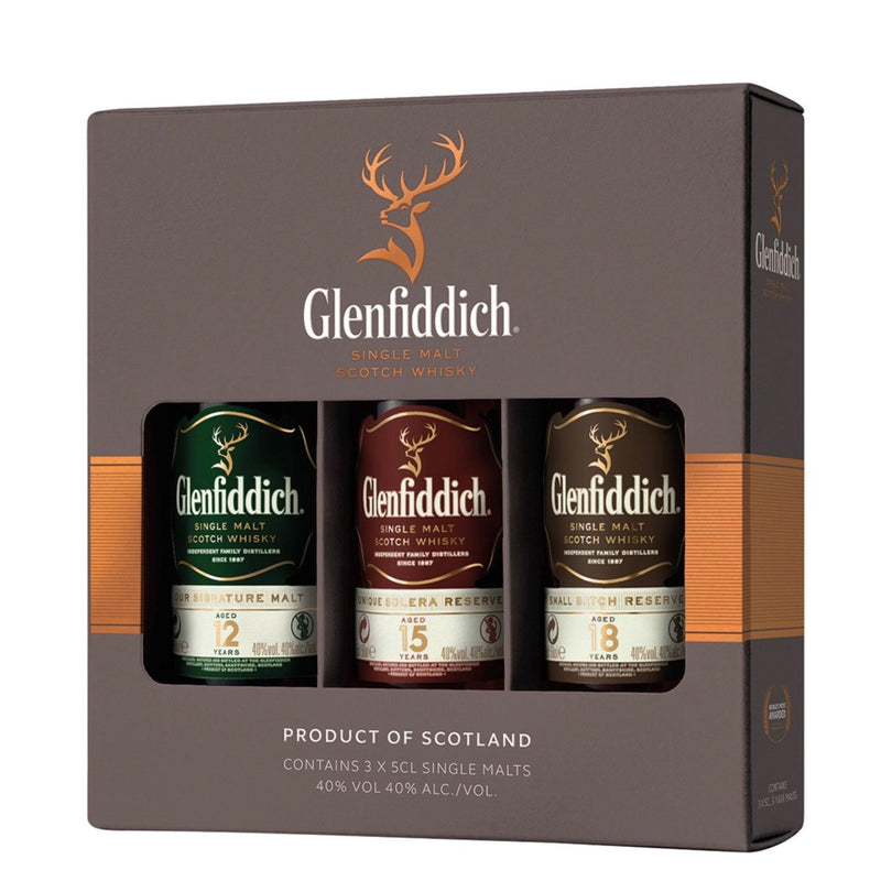 GLENFIDDICH Speyside Single Malt Scotch Whisky 3 x 5cl MINIATURE GIFT PACK