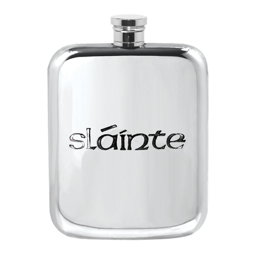 English Pewter 6oz Slainte Stamped Flask Pewter - highlandwhiskyshop