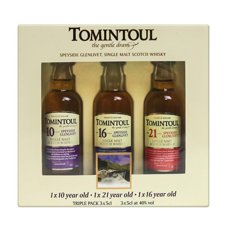 TOMINTOUL Speyside Single Malt Scotch Whisky 3 x 5cl MINIATURE GIFT PACK